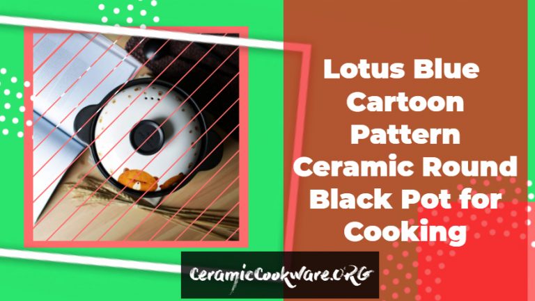 Lotus Blue 3-Quart, 5-Quart Cartoon Pattern Ceramic Round Black Pot for Cooking